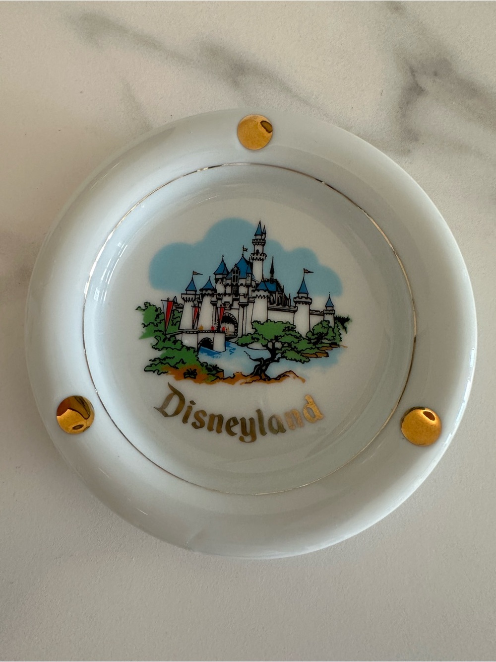 Vintage Disney Sleeping Beauty Castle White & Gold Ceramic Ashtray